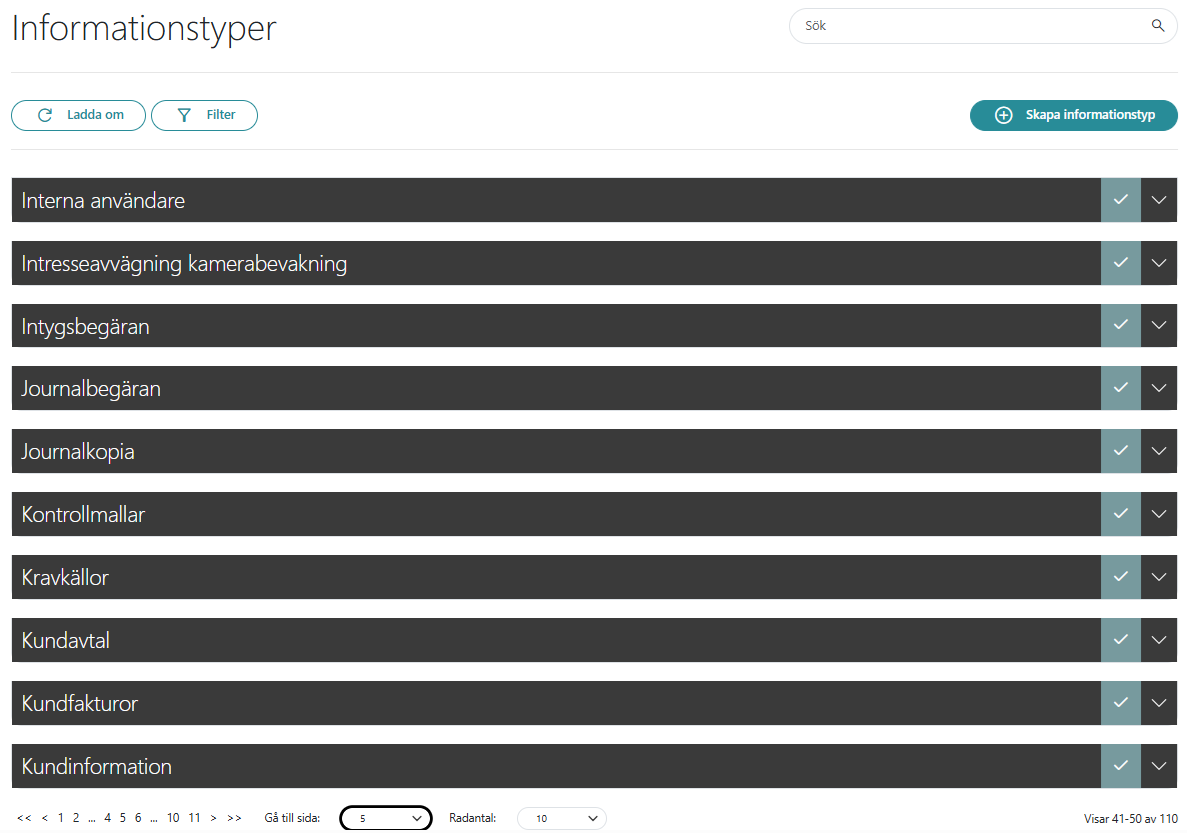 Informationstyper sparas automatiskt vid processkartläggningen.